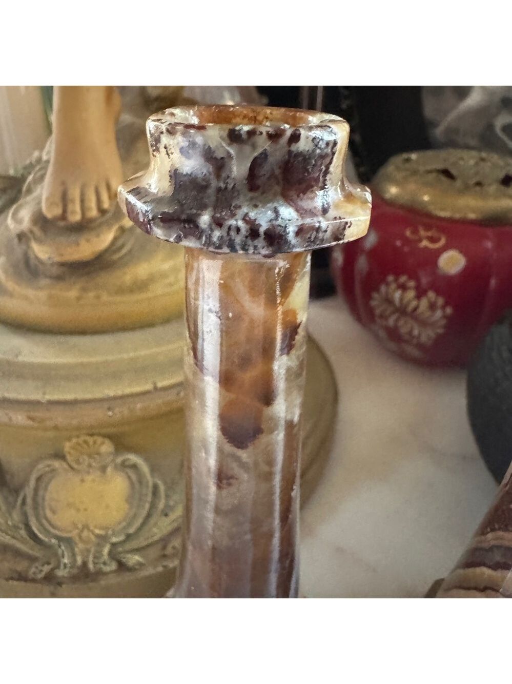 Vintage Caramel Slag Marble Candlestick Holders – Set of 2 - Picture 2 of 7
